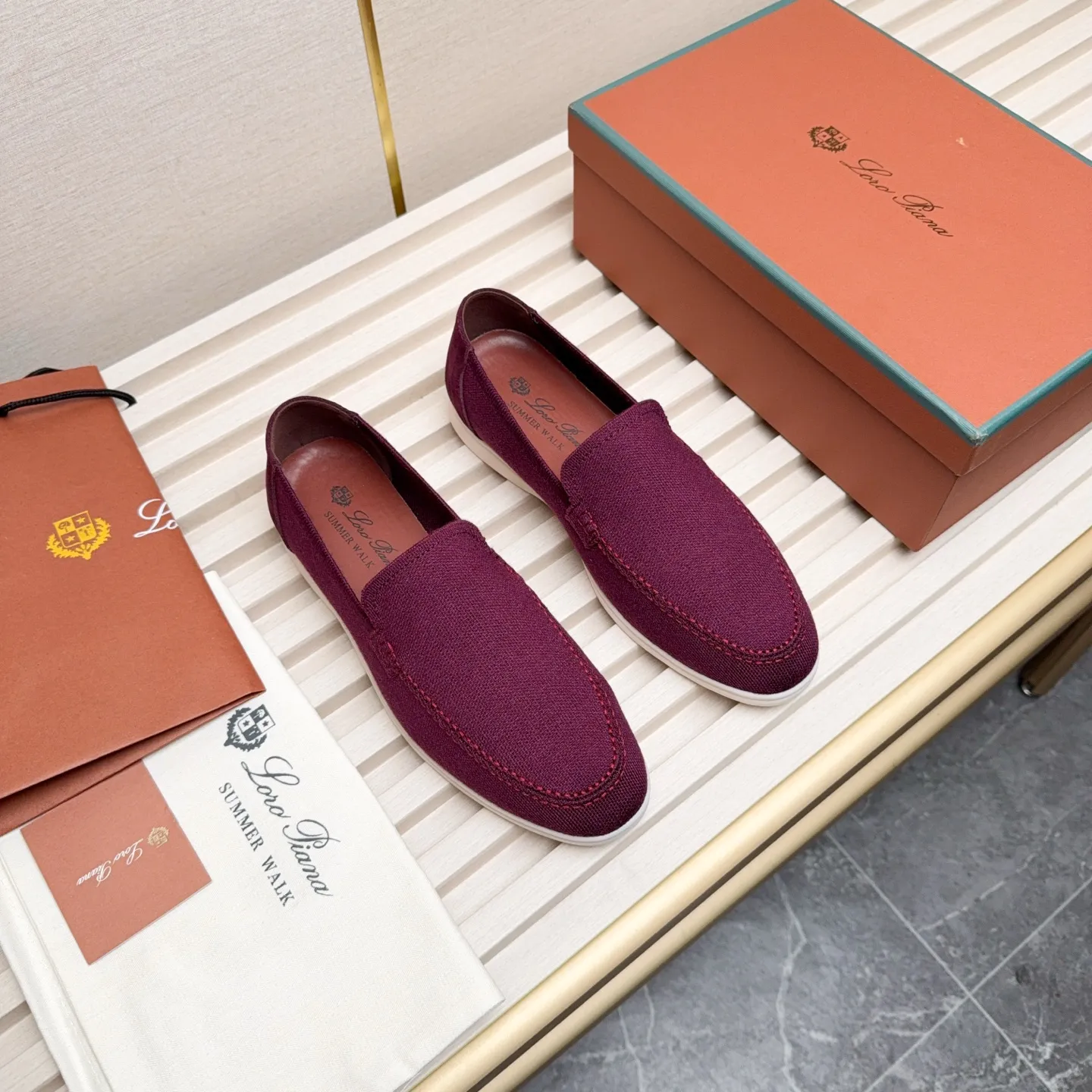 Men's Men's Shoes 💰400 Loro PIana moccasins are made of wish wool fabric. The upper is made of knitted fabric, made on a loom, and then attached to a rubber sole. The Rain System's water-repellent treatment enhances the shoe's functional design, while the suede details give the shoe a sense of elegance and sophistication. Made from Wish, fine wool from Australian and New Zealand Merino sheep